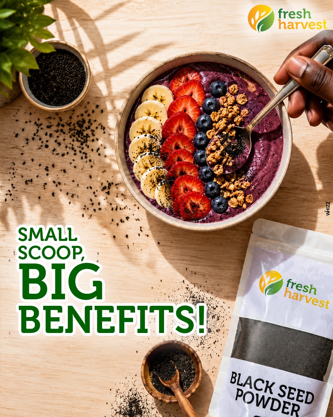 Make every bite count with Fresh Harvest Black Seed Powder. 