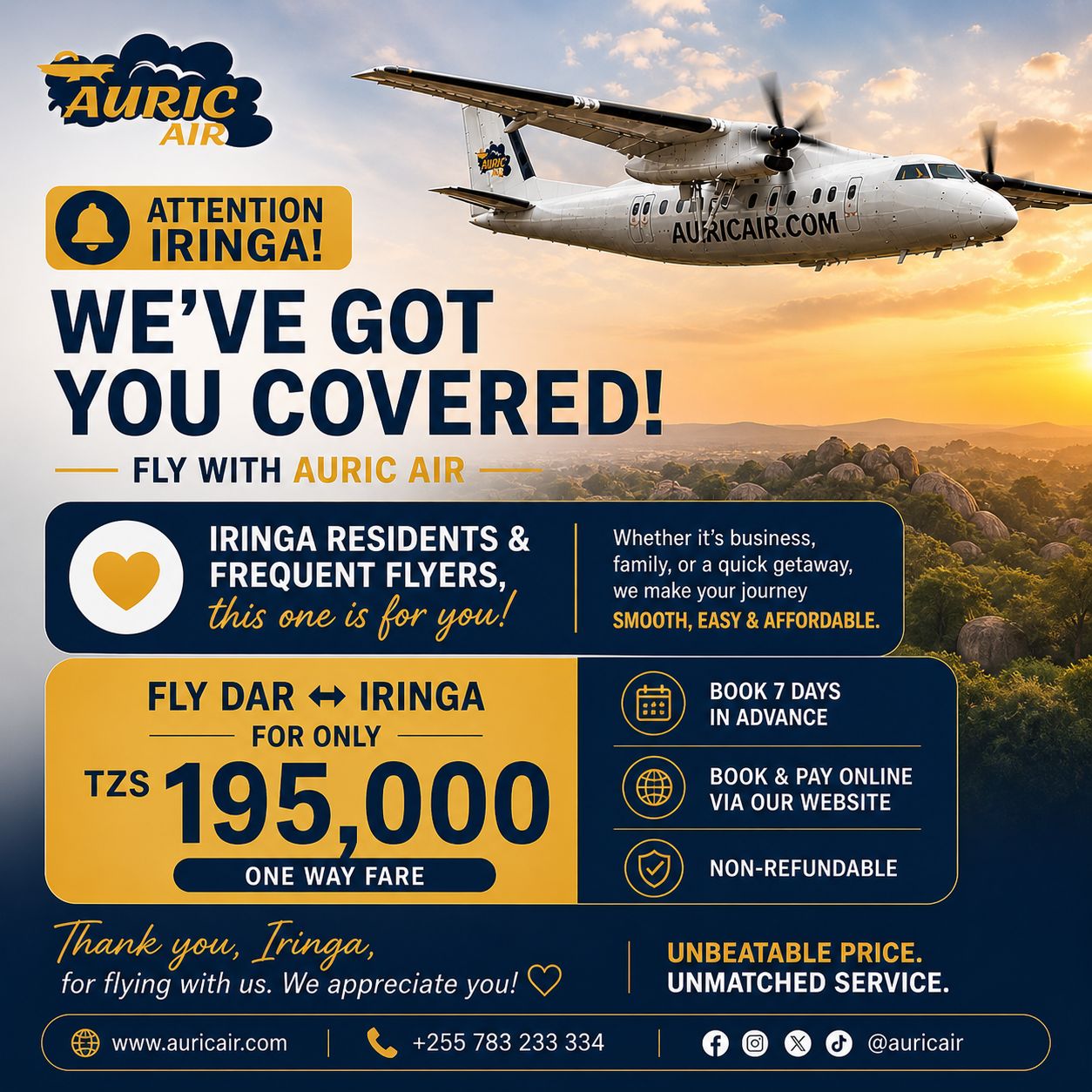 Dar to Iringa or Iringa to Dar, from TZS 195,000 one way